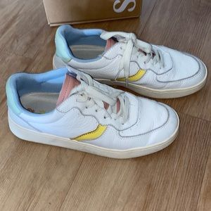 Soludos the Roma sneaker - pink blue green yellow detail size 8